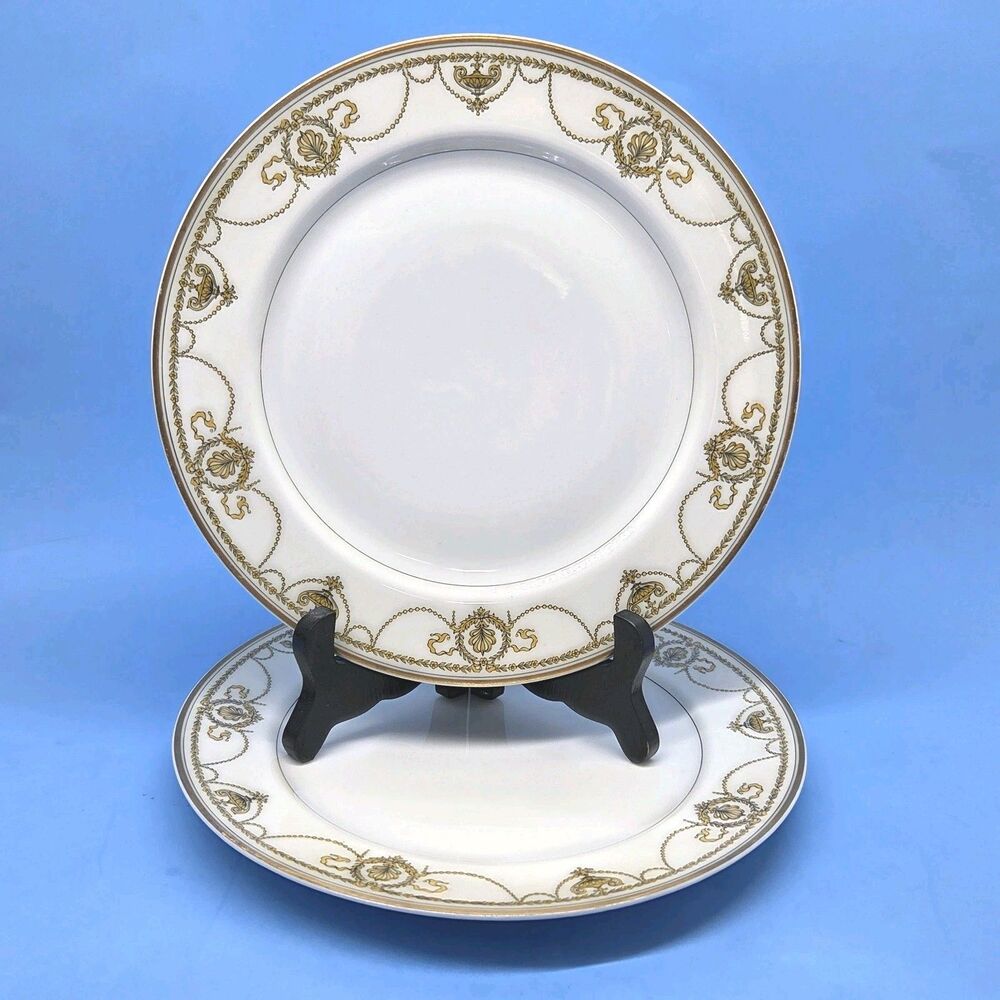 Haviland Limoges Eugenie Black Laurel & Swags 8 3/4" Salad Plates Set of 2